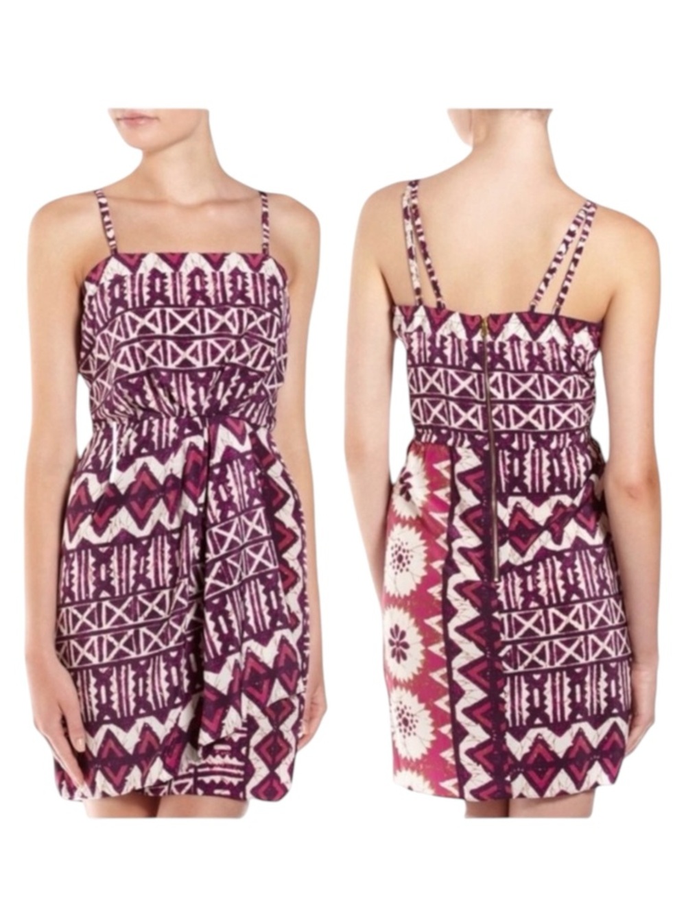 Yoana Baraschi x Anthropologie  Tribal Print Faux Wrap Mini Dress  Pink Red 8 - Picture 4 of 16